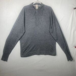 Vintage Lord Jeff Tall Fellow Gray Knit Polo Sweater Long Sleeve Made in USA
